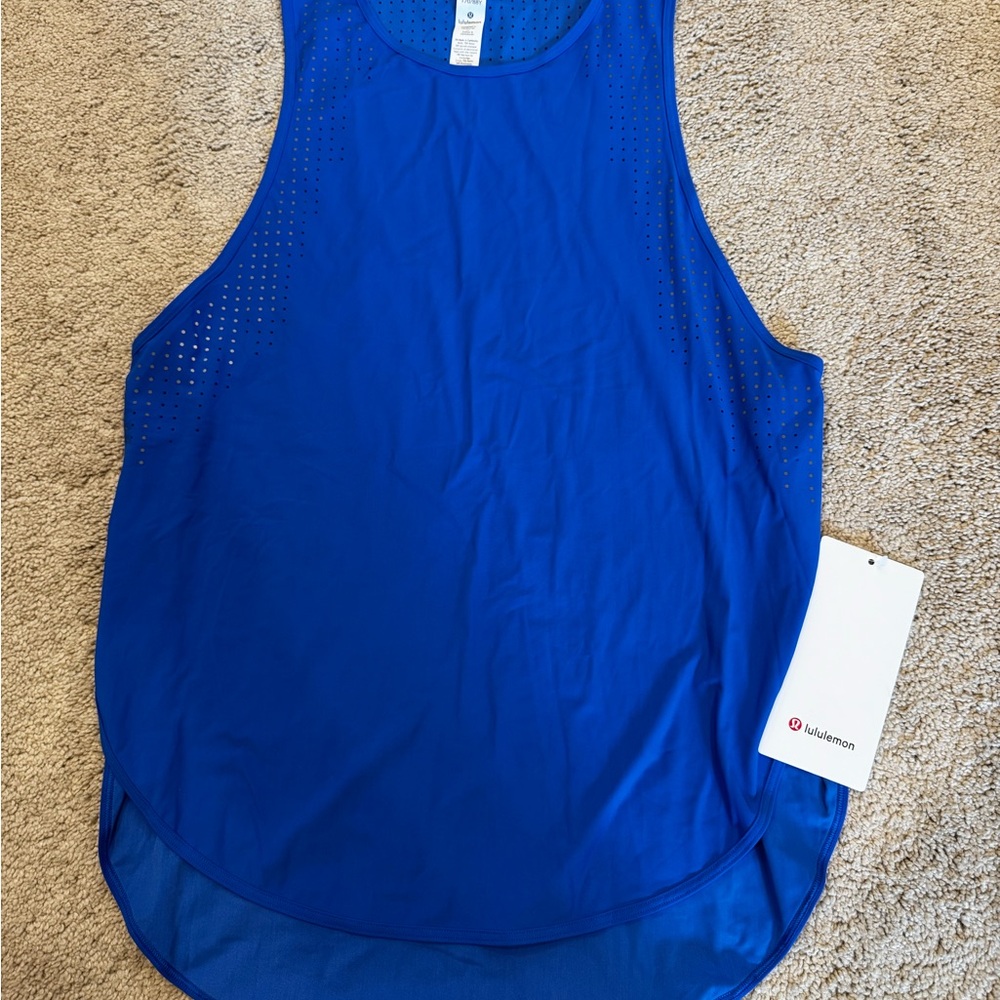 NWT Lululemon All Run Long Tank Reflective Details Size 6 Wild Bluebell WDBL